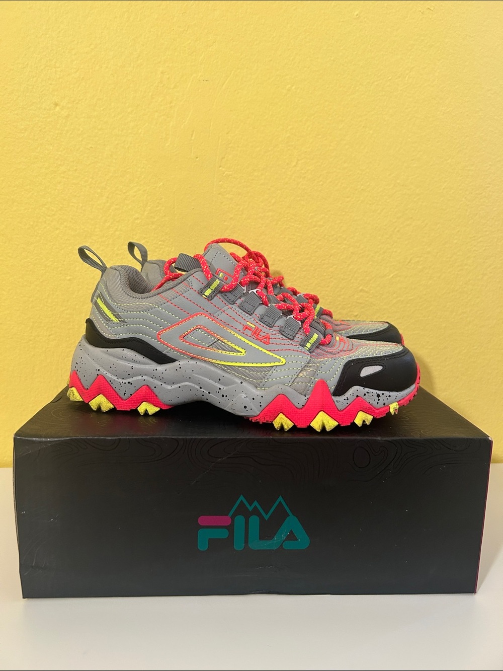 FILA Gray Sneakers with Neon Pink & Yellow Accents